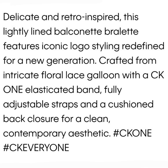 NWT CK One Lace Lightly Lined Balconette Bra Size 34A - Picture 6 of 6